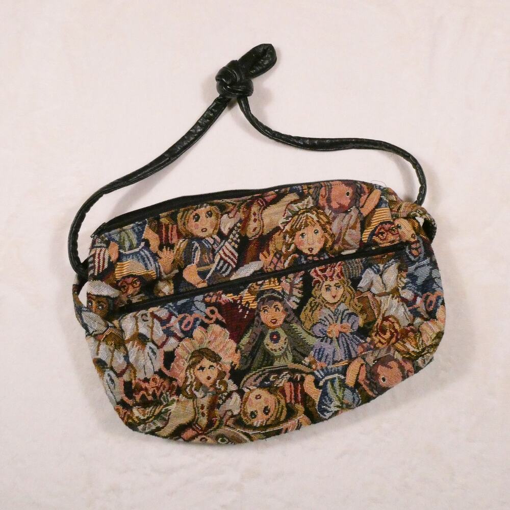 Vintage Children of the World Tapestry Handbag 1990s Knotted Handle Carpet Bag